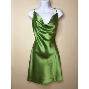 Princess Polly Green Satin Mini Slip Dress 12 Draped